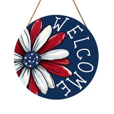 4th of July Decorations Memorial Day Door Sign 12x12 Inch American Patriotic W