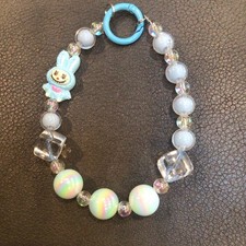 Cute Blue Monster Charm W/ Beads Keychain for Phone Purses and Bags-NWOT