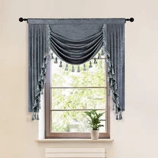 Grey Chenille Curtains Valance for Living Room Window Waterfall Valance for K...