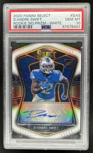 2020 Panini Select D Andre Swift Rookie White Prizm RC Auto #/35 Lions PSA 10