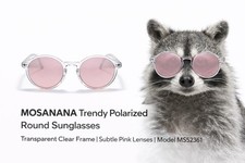 Mosanana Trendy Polarized Round Sunglasses Transparent Pink Mirror MS52361