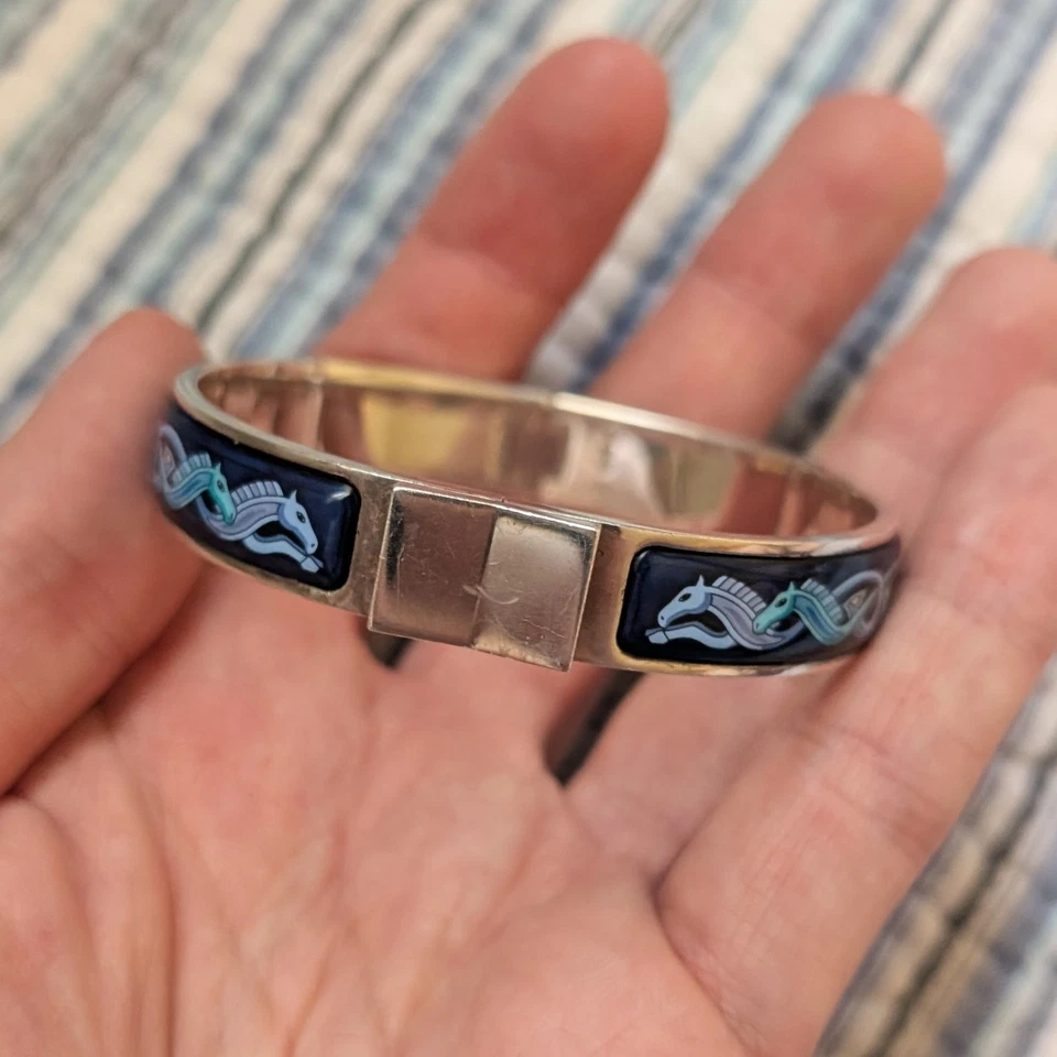 Brazalete vintage Hermès esmalte plata esterlina - motivo ecuestre (raro) Foto 2 de 4