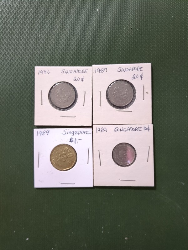 4 Singapore Coins, (1986-1989)