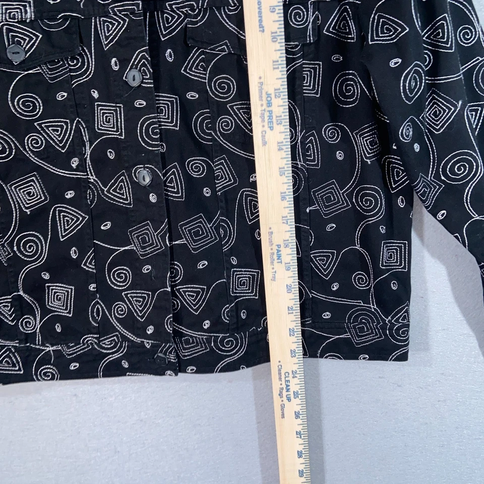 Christopher & Banks Mujer Chaqueta XL Negra Bordada Geométrica Botón Frontal Foto 4 de 4