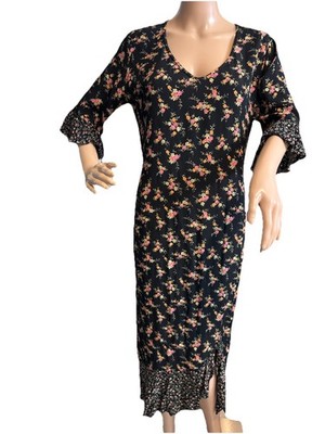 Vintage 90s Rayon Crepe Maxi Dress Size S Ditsy Floral Grunge Whimsigoth