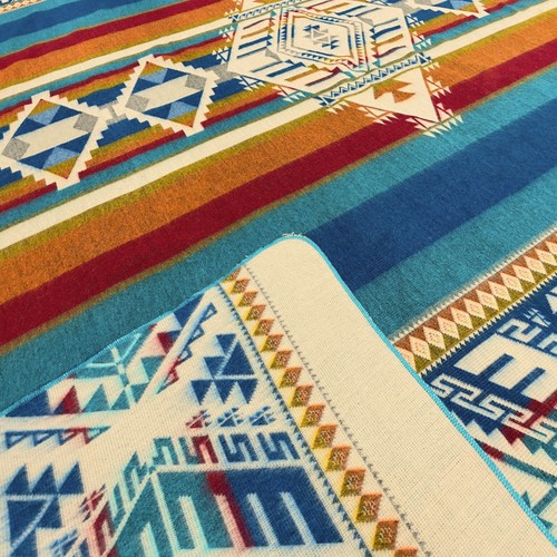 EXTRA LARGE SOFT & WARM ALPACA WOOL BLANKET 79x96" AZTEC PATTERN TURQUOISE - Picture 5 of 8