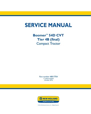 New Holland Boomer 54D CVT Tier 4B Repair Service Manual FREE PRIORITY MAIL