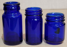 Blue Cobalt Glass Bottles 3 VTG 3 1/2" H, 3" H Made In USA 2 1/2" H No Lids