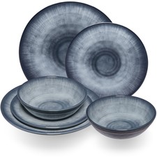 Melamin Geschirr Set Grau Steingut-Optik Camp...