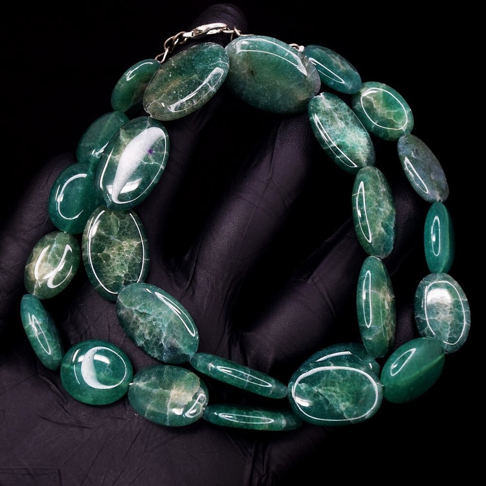 Oval Shape Green Aventurine 361 Cts Beaded Womens Exclusive Necklace VK ...