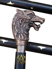 Brass Solid Handle Walking Canes Stick Wolf Head, Christmas Gifts for Men Women