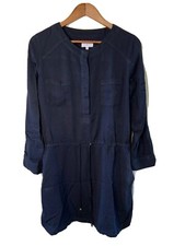 LOU & GREY Women's Long Sleeve Crew Neck 1/2 Button Down Shirt Dress M Black