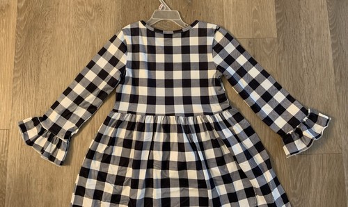 New Boutique Girls Size 5/6 Black & White Plaid Belle Sleeve Fall Dress - Picture 7 of 7