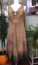 Whistles Vintage Y2K Silk Dress, Embellished, Floral Greenish Gold, Size 8
