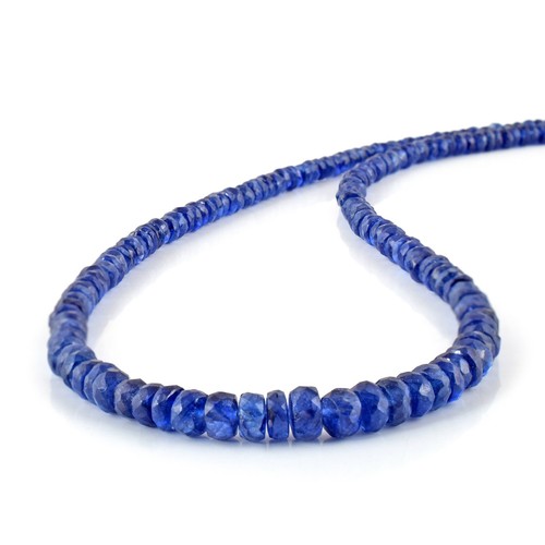Natural Blue Sapphire Faceted Beads Chain 18" Strand Handmade Necklace For Women - Picture 4 of 5
