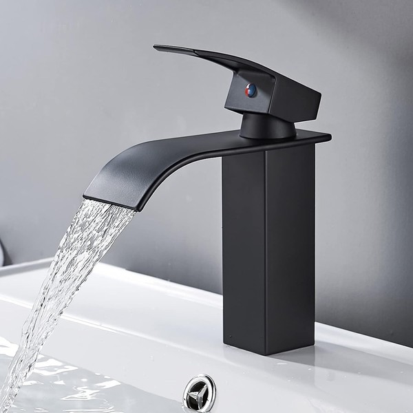Waschtisch Armatur Schwarz Bad Waschbecken Wasserhahn Wasserfall Mischbatterie-image