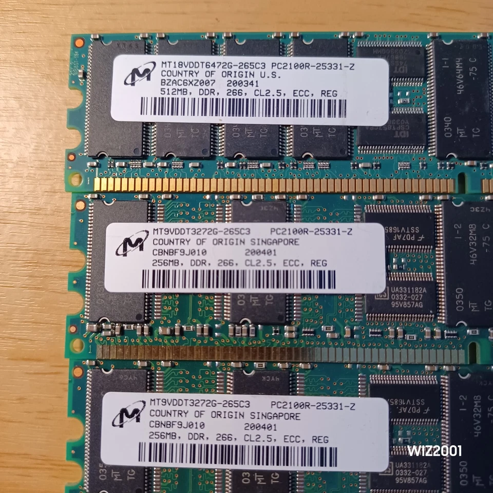Lot 3x PC2100R MICRON SDRAM Memory MIXED SIZE RAM ECC 256MB 512MB SERVER - Image 2 of 4
