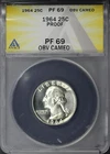 1964 Washington Quarter ANACS PF-69 Obverse Cameo