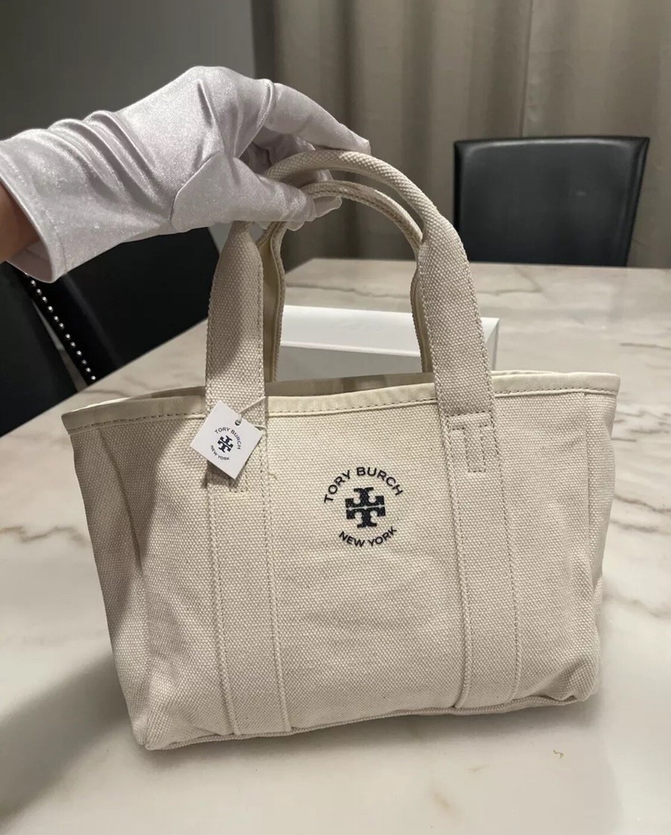TORY BURCH アイボリー トートバッグ NWT {Tory Burch} Ivory Canvas Tote Bag - Double Top Handle