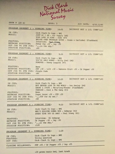 RADIO SHOW: DICK CLARK SURVEY 8/10/85 BILLY OCEAN, DeBARGE, SADE, TINA TURNER - Picture 5 of 5