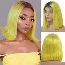 Ombre Yellow Bob Wigs Lace Front Wigs Short Party Wig Natural Line Glueless USA