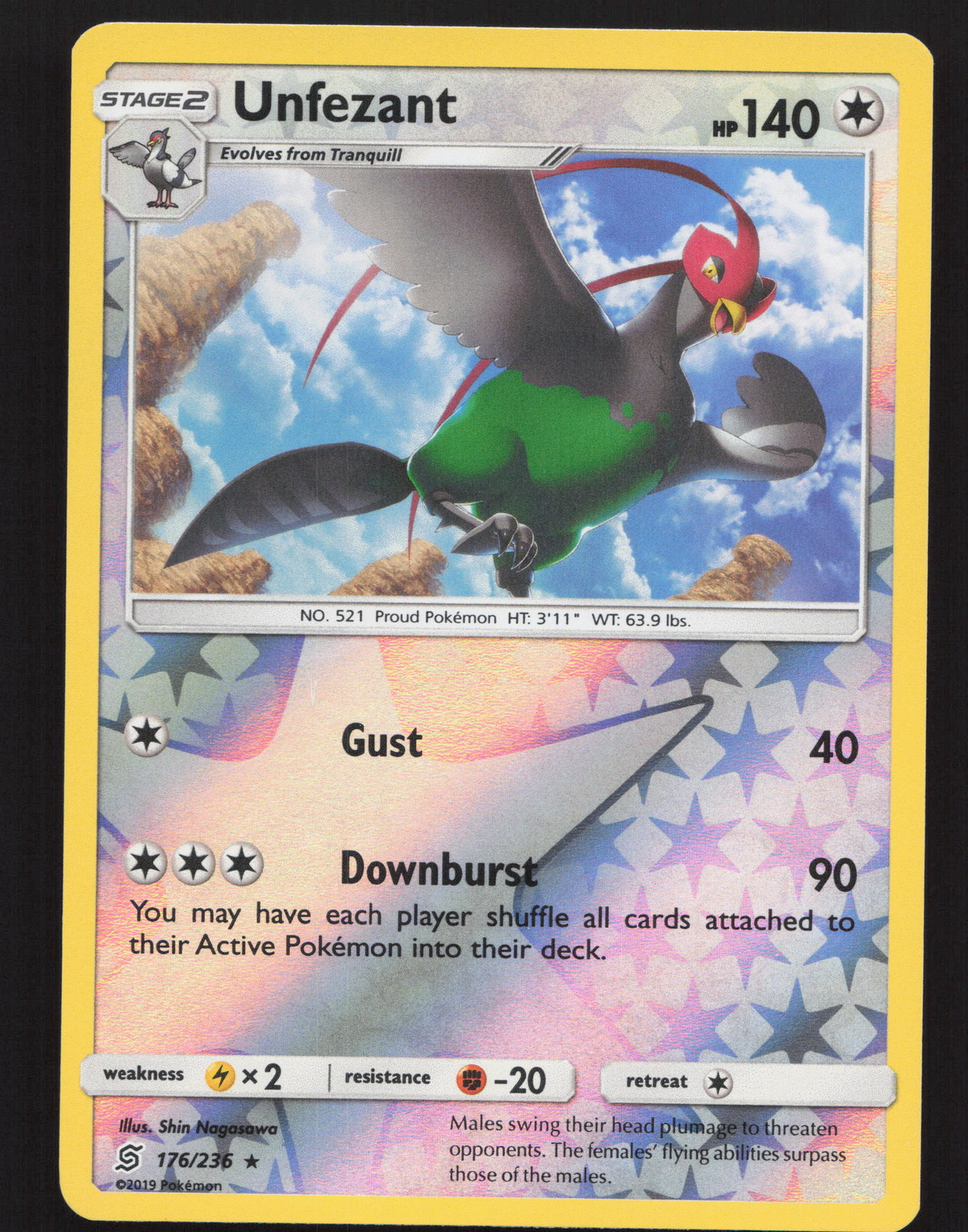 Unfezant 176/236 reverse Holo Pokemon SM - Unified Minds Near Mint or Better
