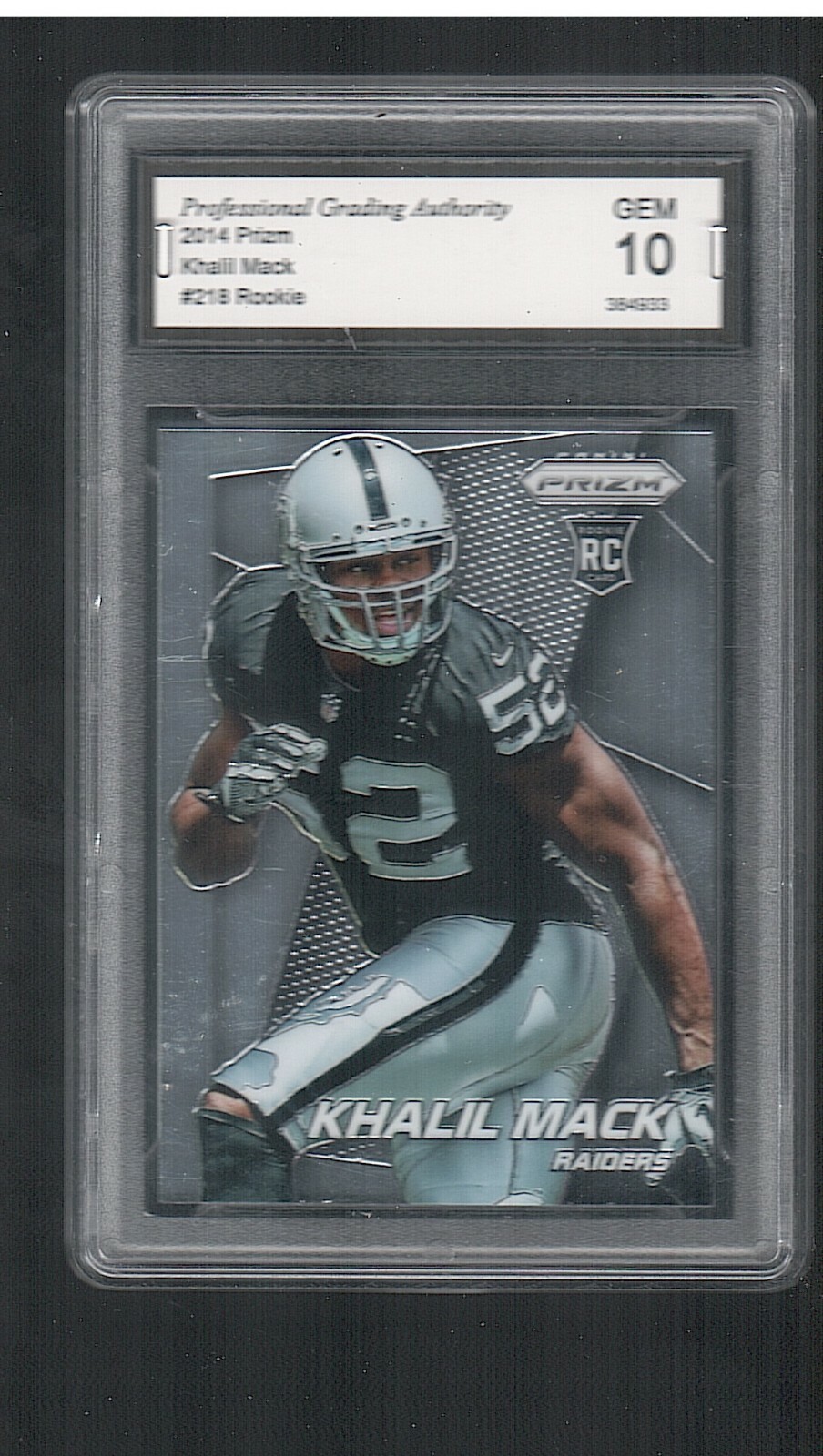 KHALIL MACK 2014 PANINI PRIZM ROOKIE CARD #218 PGA 10 GEM MINT RAIDERS CHARGERS