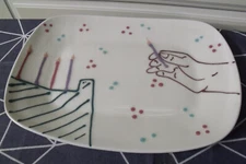 Vintage Stacy Lambert Southern Primitive Folk Art Pottery Birthday Cake Platter