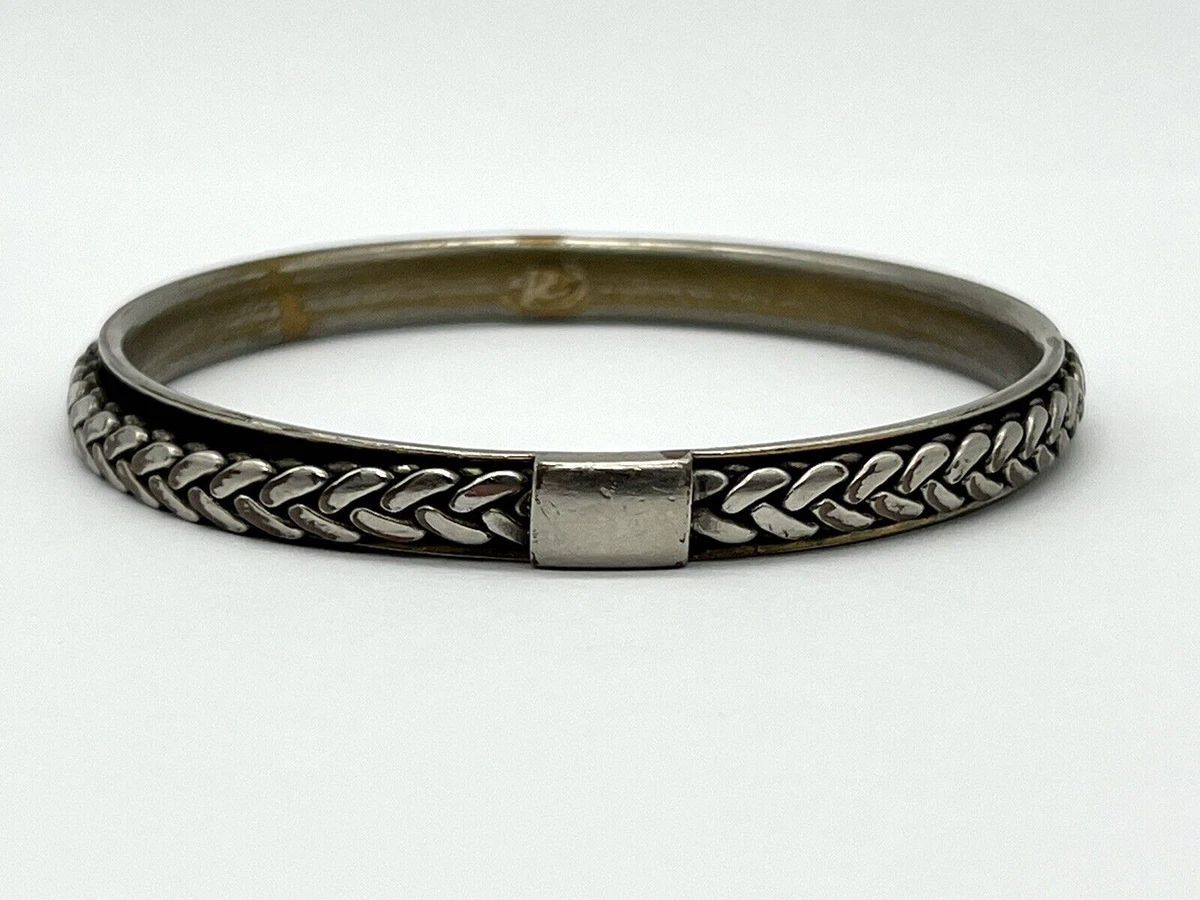VINTAGE LIZ CLAIBORNE LC SILVER TONE BRAIDED ACCENT THIN BANGLE