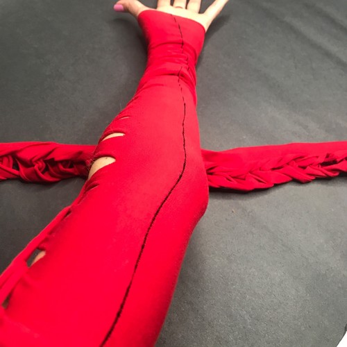Long Red Arm Warmers Lace Up Gloves Cotton Armwarmers Corset Cut Out Halloween - Picture 4 of 4