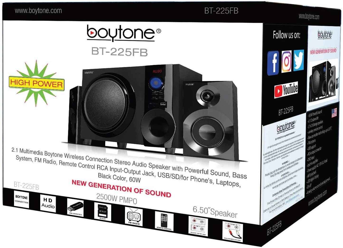 Boytone BT-225FB Powerful Wireless Bluetooth Home Speaker System 60 W, FM Radio