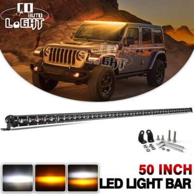 50inch Amber Strobe Led Light Bar Spot Flood Combo Offroad Driving 4X4 Truck ATV
