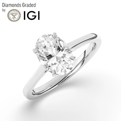 Lab-grown Oval Solitaire Diamond Engagement Ring Platinum 2.05Ct F 