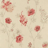 Rasch Tapete Vlies Amelie 573428 Floral Blumen Beige Rot Creme Glanz Struktur
