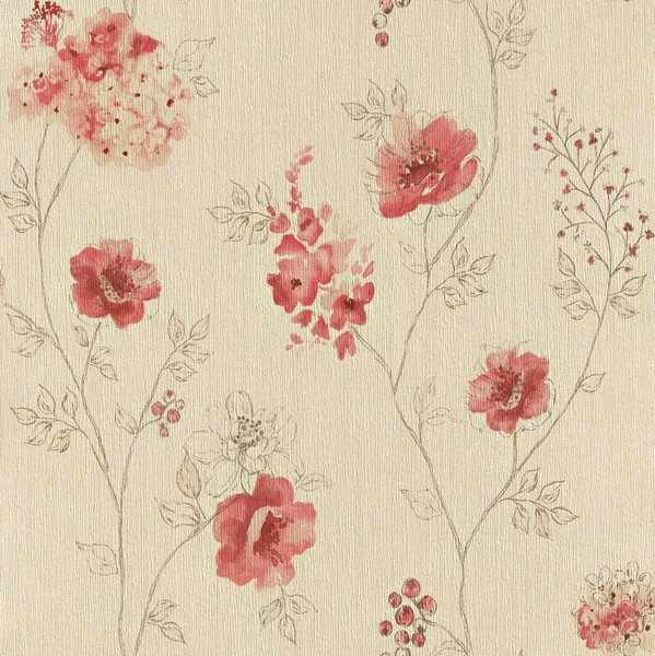 Rasch Tapete Vlies Amelie 573428 Floral Blumen Beige Rot Creme Glanz Struktur-image