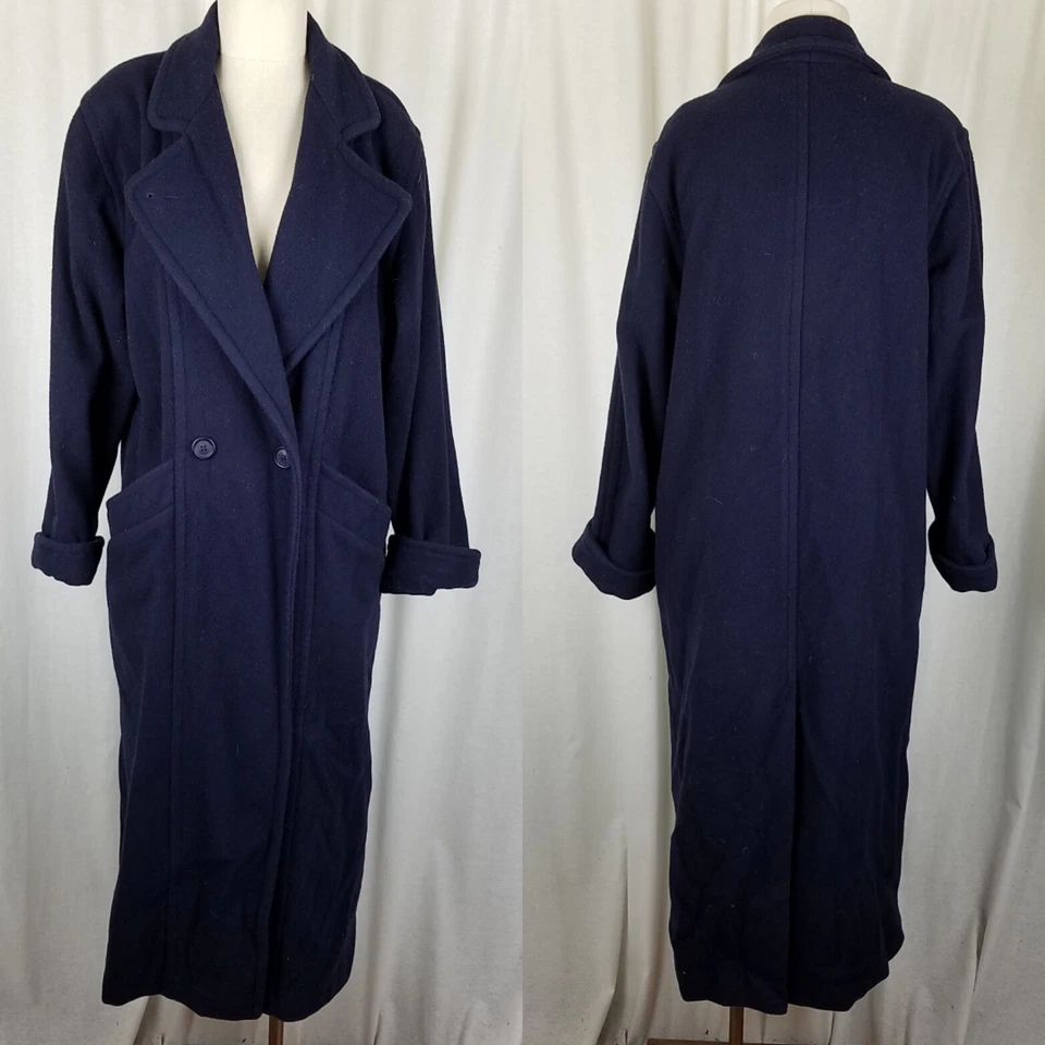 Maxi chaquetón largo de lana LL Bean para mujer M L vintage años 80 holgado de gran tamaño azul marino