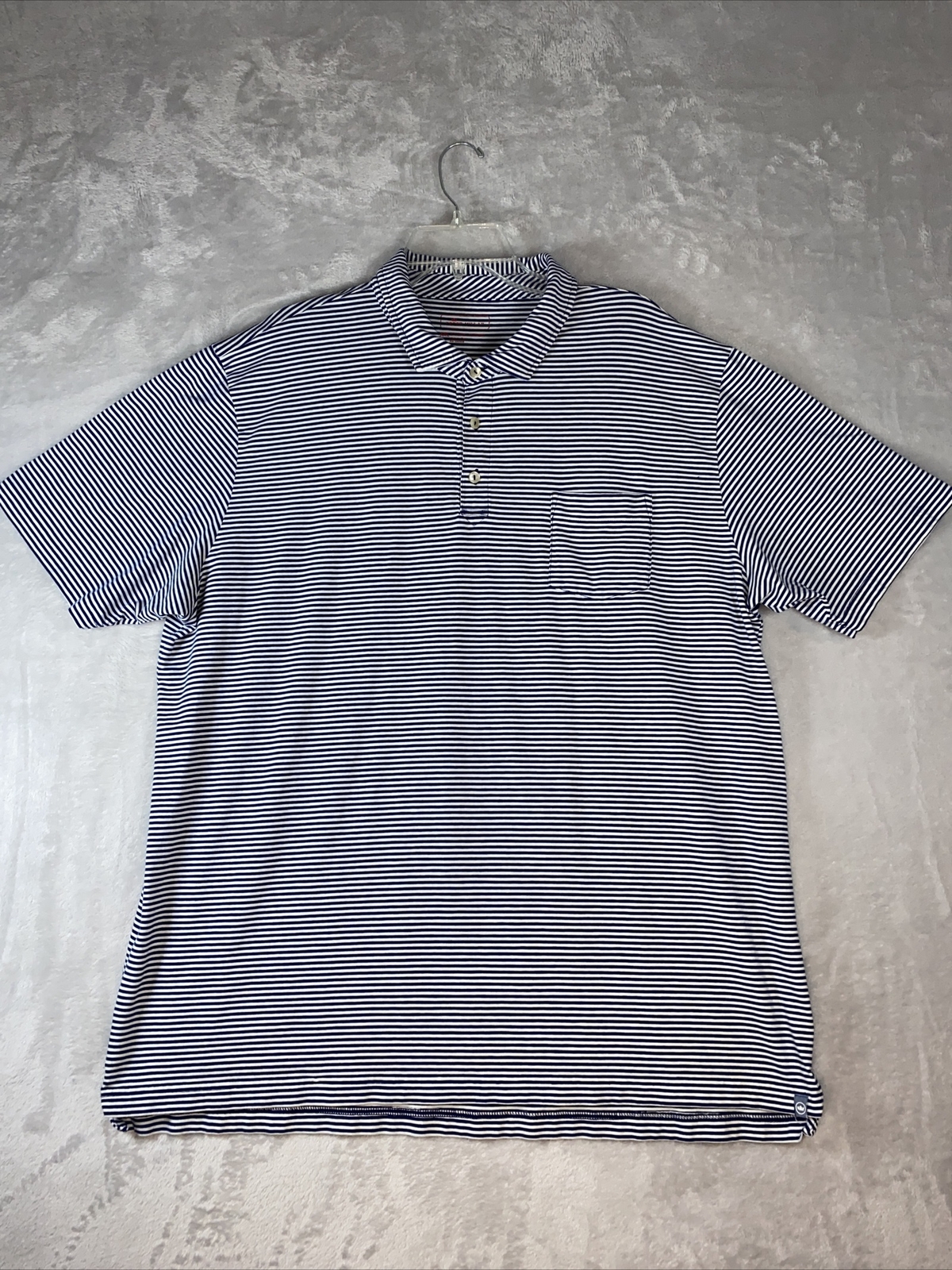 Peter Millar Men's blue & white striped Short Sleeve golf polo shirt 2XL XXL