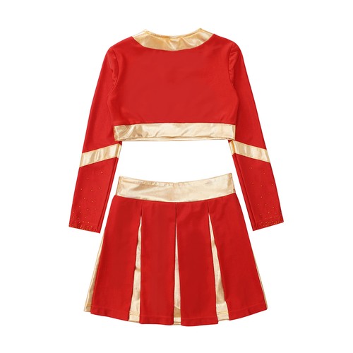 Kids Girls High School Uniform Fancy Dress Up Cheerleading Costume Long Sleeve - Picture 8 of 72