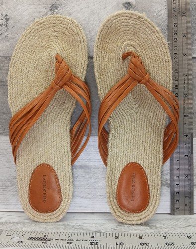 Land's End Espadrille Thong Sandals Flats Women's Sz US 9 Leather Straps 3055 - Picture 2 of 12