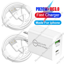 QC 3.0 Fast Wall Charger 20W Dual PD Power Adapter USB Cable For iPhone 14 13 12