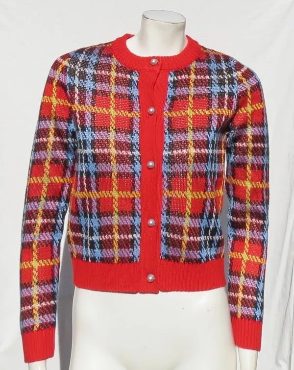 1150 MIU MIU Prada Italy US 36 S Red Tartan Plaid Thick Wool
