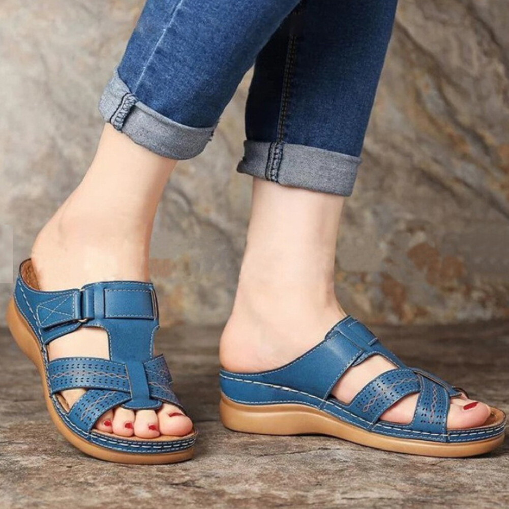 APL Sandali donna punta aperta vintage zeppa antiscivolo per interno esterno (blu cielo 38)