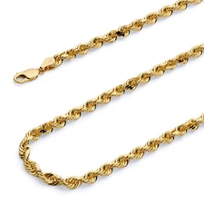 Wellingsale 14k Yellow Gold 3mm Hollow Rope Chain Necklace