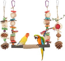 Bird Toys Parrot Swing and Bird Perches Platform Chewing Standing Hanging Par...
