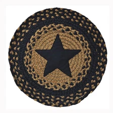 Black Star Braided Table Mat / Placemat 15" Diameter Round - Black & Tan