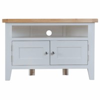 Stratford Grey Painted Corner Tv/hifi Unit / Entertainment Stand With Oak Tops Stratford Grey Painted Corner Tv/hifi Unit / Entertainment Stand With Oak Tops