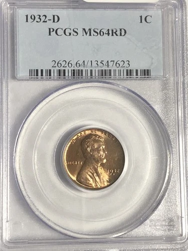 1932 D WHEAT CENT "PCGS MS64 RD"-KEY/BETTER DATE-SEMI RARE/ DEPRECIATION ERA 💥✅