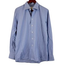 Eton Shirt Mens 15 3/4 Medium Contemporary Dress Blue White Gingham Check Cotton