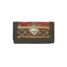 American West Womens Santa Fe Tapestry Multi-Color Leather Trifold Wallet OS