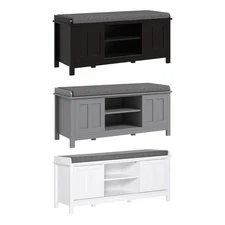 HOMCOM Shoe Rack Bench for Entryway with Cushion, Sliding Doors, 10 Pairs